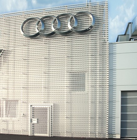 Perforated and anodised sheets from RMIG used for Audi facade